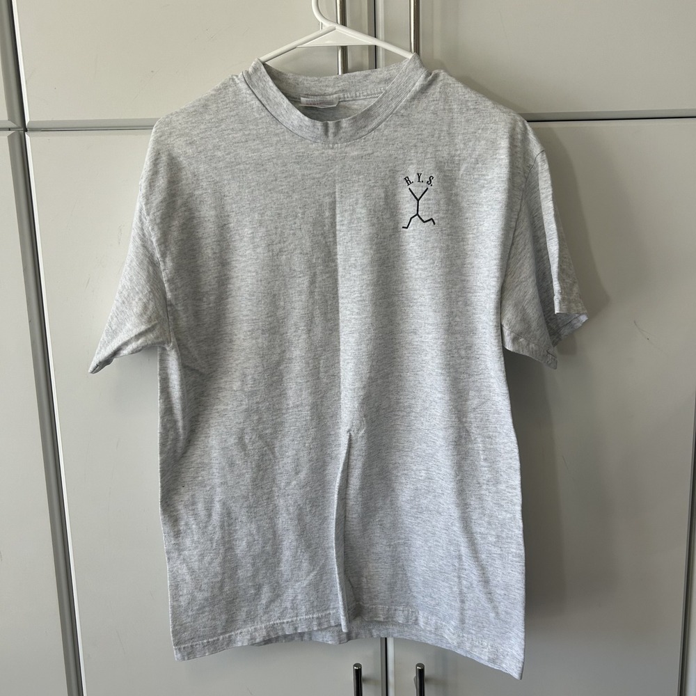 Vintage Hanes Heavyweight Running Y Stables Graphic T-Shirt Gray Mens Medium